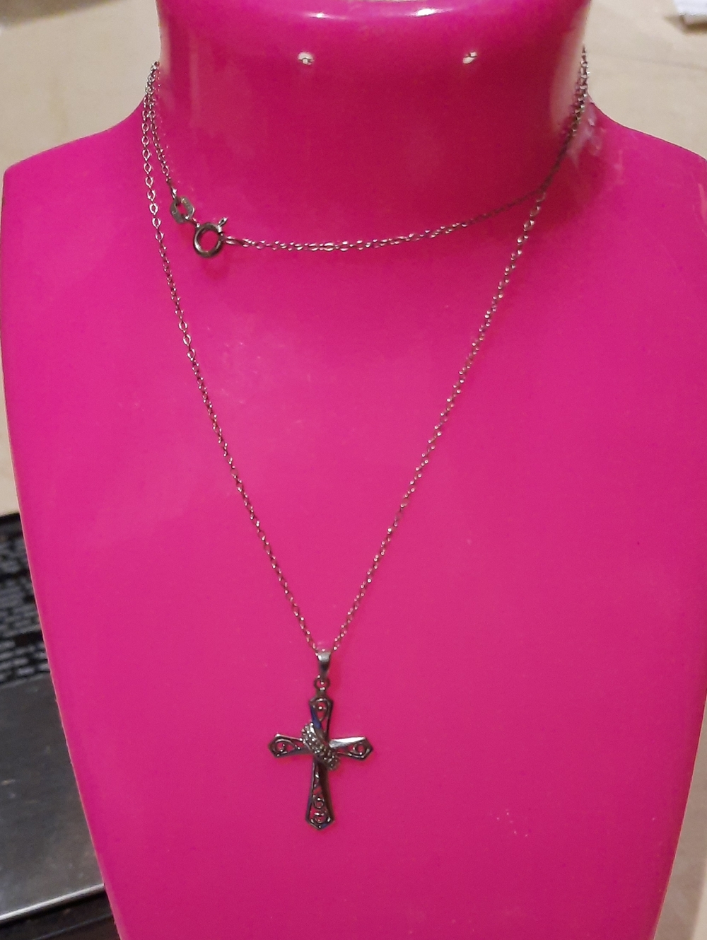 GENUINE SOLID STERLING SILVER REAL DIAMOND CROSS PENDANT CHARM & CHAIN NECKLACE